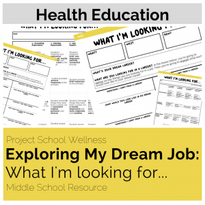Middle School Health Lesson Plans - No-prep - The Exploring My Dream Job: What I'm looking for... lesson plan is an engaging career exploration activity. This is an activity designed to help students define what exactly they want from a career. Too often students only look at the salary and status of a career and don't time to deeply reflect what exactly they want in a career. This resource simplifies the process and makes career exploration a meaningful experience.