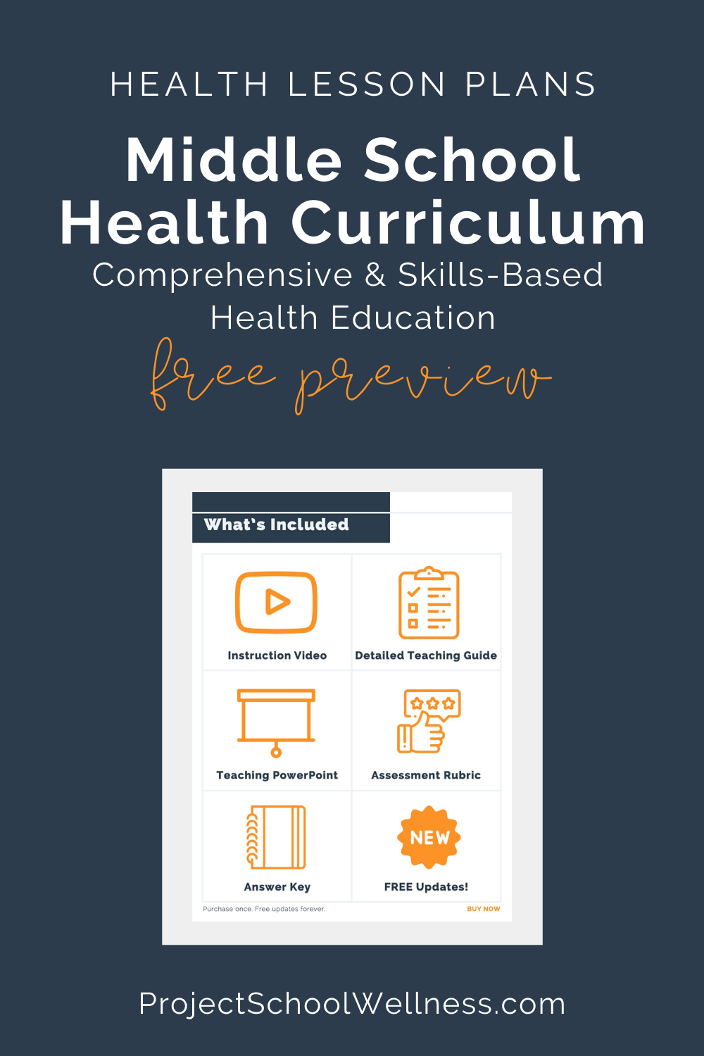 Download five FREE LESSON PLANS! Use this comprehensive and skills-based middle school health curriculum to teach students how to create a healthy life. This is a complete health education middle school program and comes with hundreds of health lesson plans requiring no extra planning and minimal prep. Includes health education posters, health education lessons, mental health lesson plan ideas, SEL activities for kids, health lessons for middle schools, and health worksheets.