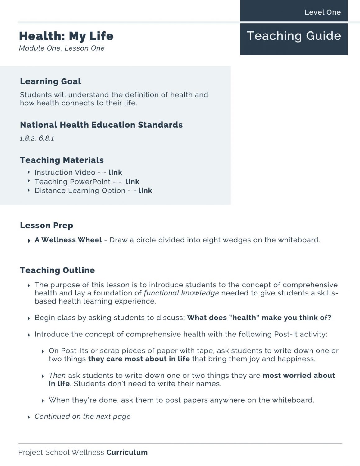 health lesson plans for high school students